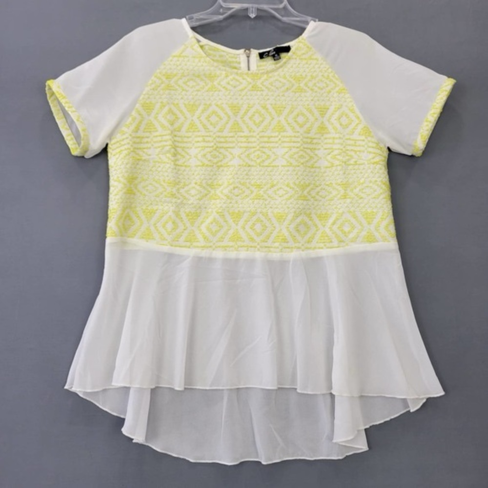 C. Luce Sheer Flowy Yellow/White Shirt